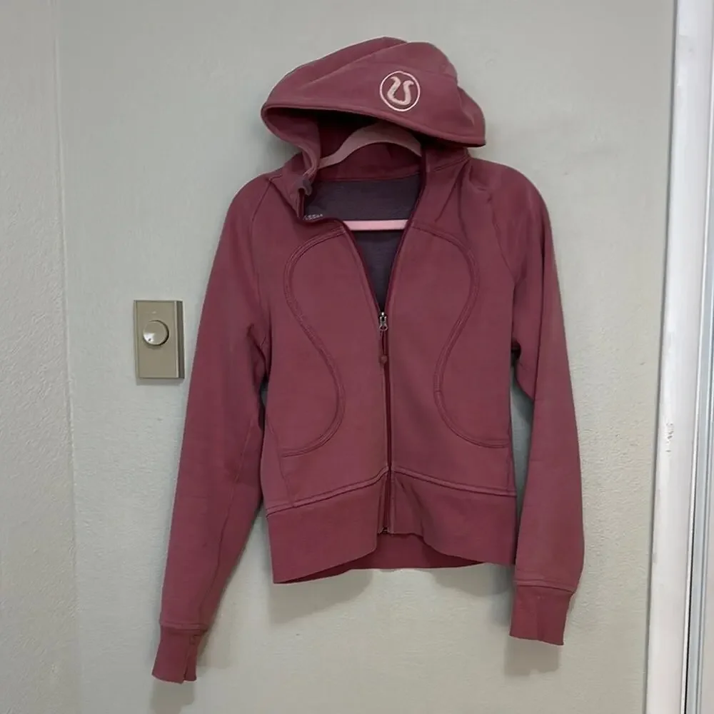Lululemon Athletica Pink Zip-Up Jacket Cotton Stretch THICK Raspberry Cream